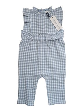 Janie & Jack Blue White Gingham One-piece Ruffled Romper Baby Girl Size 3-6 m